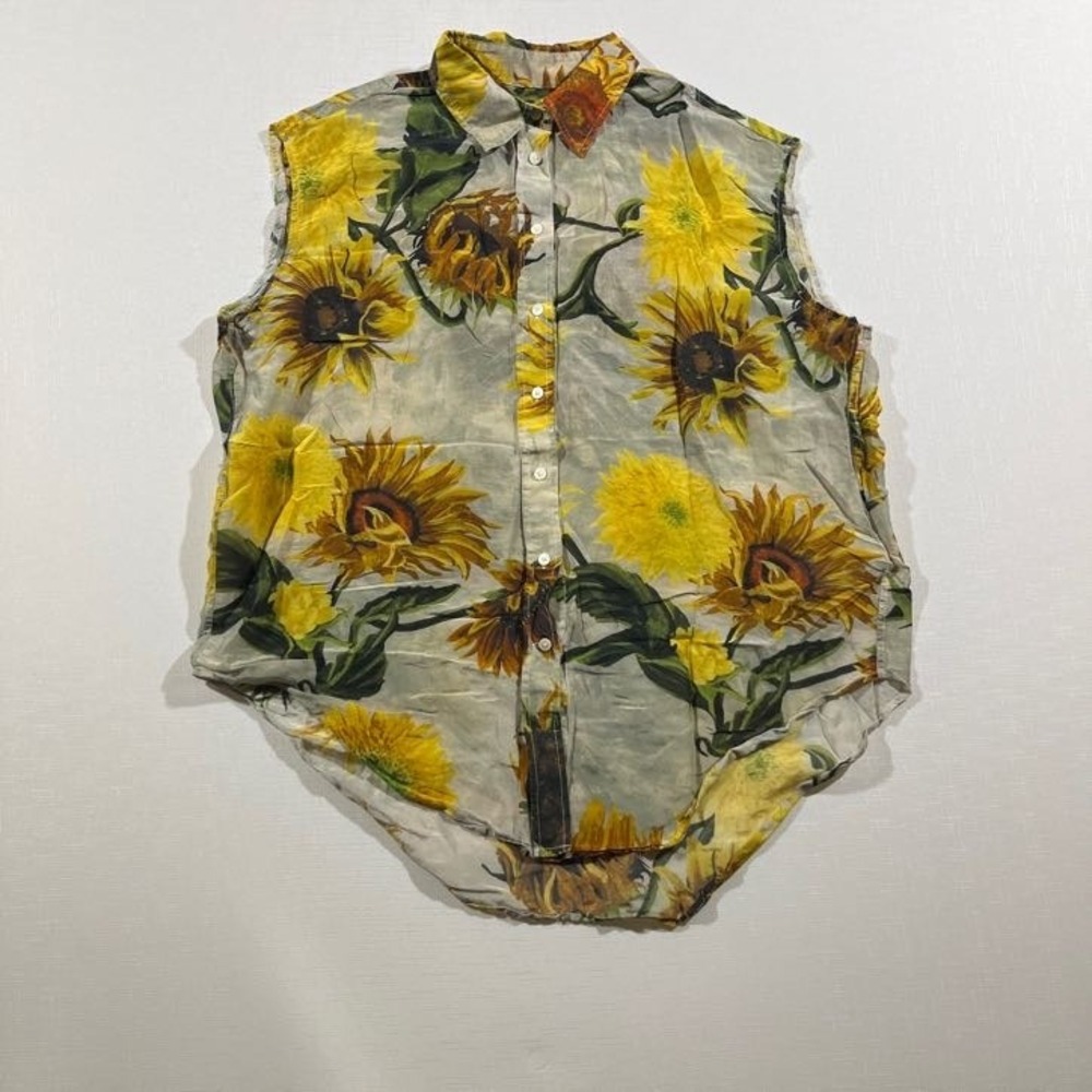 Sunflower Floral Sleeveless Gant Size 6 Womens Grey Yellow Cotton Button Up Top